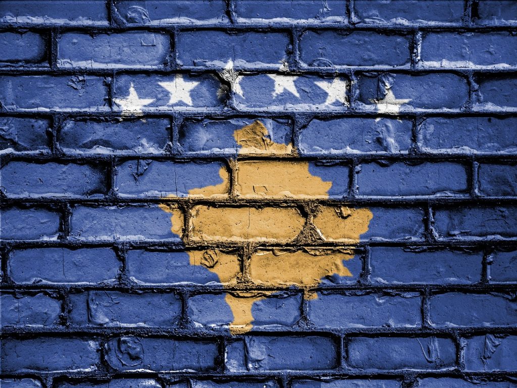 flag, banner, nation, emblem, country, national, patriotic, symbol, patriot, patriotism, wall, brick, bricks, kosovo, blue banner, kosovo, kosovo, kosovo, kosovo, kosovo