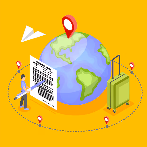 work migration isometric concept yellow background with man getting job abroad signing contract 3d vector illustration 98292 9144